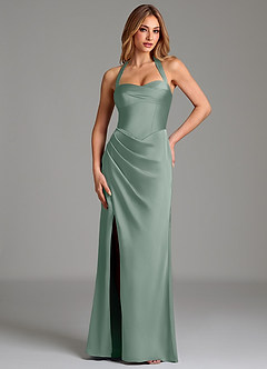 Azazie Serenity At-home Try On Dresses Dusty Sage Mermaid Sweetheart Neckline Stretch Satin Dress image1