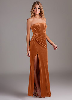 Azazie Larisa Vestidos de damas de honor Vestido de Naranja Quemada de terciopelo de Corte Recto Convertible con Sin tirantes image5