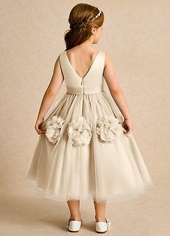 Azazie Vola Flower Girl Dresses Champagne Ball-Gown Sleeveless Tulle Dress image2