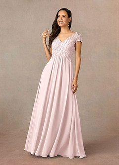 Azazie Star Final Sale Blushing Pink A-Line V-Neck sequins Chiffon Dress image1