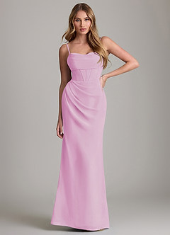 Azazie Mai Bridesmaid Dresses Candy Pink Sheath Pleated Chiffon Dress image1