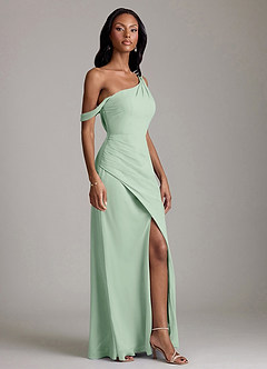 Azazie Madelyn Robes de demoiselle d'honneur Robe Sirène Convertible en Mousseline de soie Une épaule Agave image5