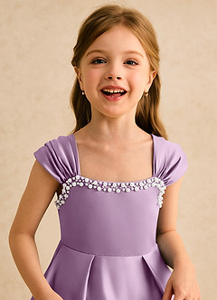 Azazie Yosemite Flower Girl Dresses Wisteria Ball-Gown Sweetheart Neckline Matte Satin Dress image7