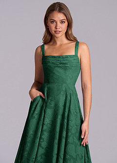Azazie Shaude Bridesmaid Dresses Dark Green A-Line Pleated Floral Burnout Dress image3