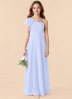 Azazie Arabella Junior Vestido de Lavanda de Gasa de Corte en A con Volante image6