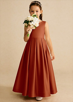 Azazie Cailee Flower Girl Dresses Paprika Ball-Gown Pleated Matte Satin Dress image3