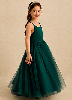 Azazie Aurora Blumenmädchenkleider A-Linie Schleifen Tüll Kleid Kiefer image4
