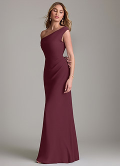 Azazie Emerson Bridesmaid Dresses Cabernet Sheath Off the Shoulder Chiffon Dress image6