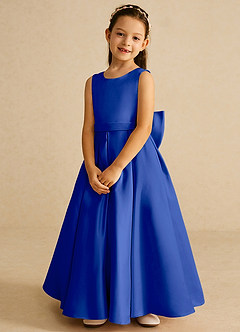 Azazie Pipsy Flower Girl Dresses Royal Blue A-Line Bow Matte Satin Dress image4