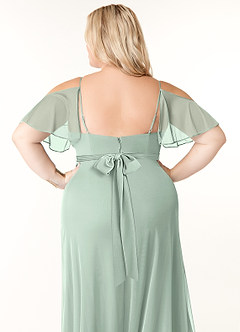 Azazie Fiena Bridesmaid Dresses Agave A-Line V-neck Ruched Mesh Dress image9