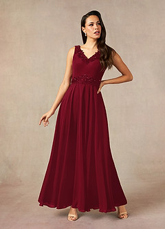 Azazie Devana Abiti per la Madre della Sposa Abito A-Line in Chiffon Lustrini Borgogna image3