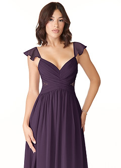 Azazie Lissa Bridesmaid Dresses Plum A-Line Lace Chiffon Dress image6