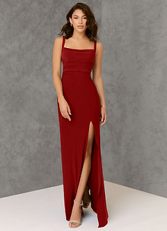 Azazie Nikki Robes de demoiselle d'honneur Robe Fourreau en Tricot de luxe Corset Écarlate image3