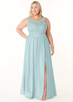 Azazie Elly Brautjungfernkleider A-Linie Rundhalsausschnitt mit Spitze Chiffon Kleid Nebel image7