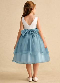 Azazie Rene Flower Girl Dresses Ivory Moody Blue A-Line Bow Tulle Dress image2