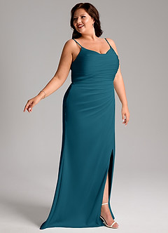 Azazie Deandra Bridesmaid Dresses Ink Blue Mermaid Pleated Stretch Satin Dress image11