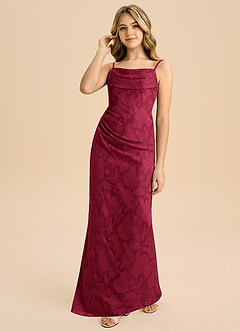 Azazie Mai Junior Robe Fourreau en Blumen-Burnout Plissée Bourgogne image6