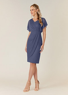 Azazie Waverly Mother of the Bride Dresses Stormy Sheath Pleated Mesh Dress image3