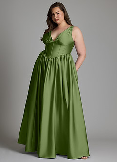 Azazie Delmie Vestidos de damas de honor Vestido Enebro de Satén Elástico de Línea A con Corsé image11