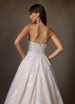 Azazie Elowyn Wedding Dresses Diamond White Champagne Ball-Gown Strapless Lace Dress image11