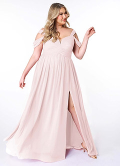 Azazie Lianne Bridesmaid Dresses Blushing Pink A-Line Off the Shoulder Chiffon Dress image11