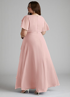 Azazie Aaliyah Robes de demoiselle d'honneur modestes Robe Trapèze Plissé à encolure dégagée Longueur ras du sol Mousseline de soie image9