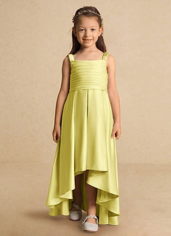 Azazie Kat Robe Demoiselle D'honneur Fillette Robe Trapèze en Mat Satiné Plissée Sorbet Citron image5