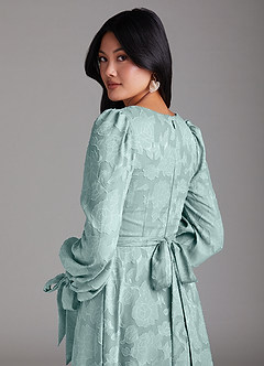 Azazie Leonia Brautjungfernkleider A-Linie Langarm Blumen-Burnout Kleid Nebel image5