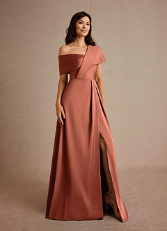 Azazie Milton Mother of the Bride Dresses Clay A-Line Pleated Stretch Satin Dress image8