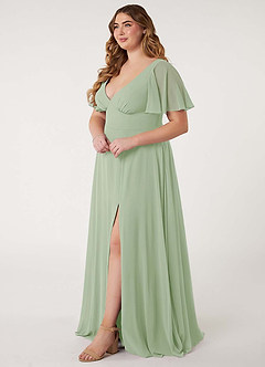 Azazie Kimber Bridesmaid Dresses Dusty Sage A-Line Flounce Sleeve Chiffon Dress image11