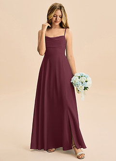 Azazie Bear Junior Vestido de Cabernet de Gasa de Corte en A con Plisado image3