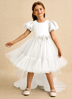 Azazie Cocoa Flower Girl Dresses Ivory Ball-Gown Pleated Tulle Dress image2