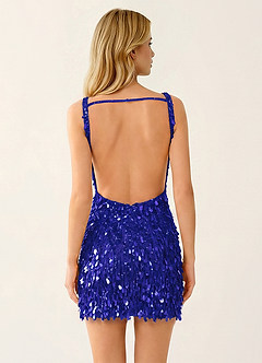Viennejoie Royal Blue V-Neck Sequin Open Back Mini Dress image5