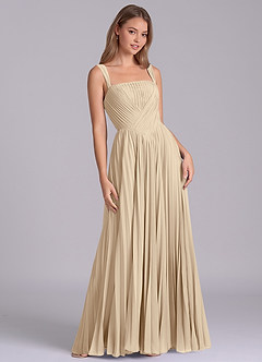 Azazie Mina Jurken voor bruidsmeisjes Jurk van Chiffon met A-Lijn Geplooid Champagne image5