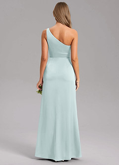 Azazie Feby Bridesmaid Dresses Mist A-Line One Shoulder Stretch Satin Dress image2