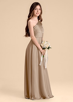 Azazie Charlize Junior A-Linie Plissee Stretch-Satin Kleid Taupe image5