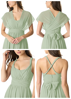 Azazie Olani Bridesmaid Dresses Dusty Sage A-Line Off the Shoulder Chiffon Convertible Dress image6