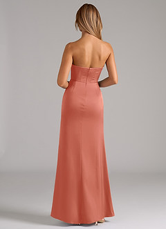 Azazie Johana Robes de demoiselle d'honneur Robe Sirène Convertible en Satin extensible Épaule décolletée Rose Saumon image7