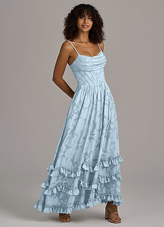 Azazie Lettie Abiti da Damigella Abito A-Line in Burnout Floreale Corsetto Azzurro image4