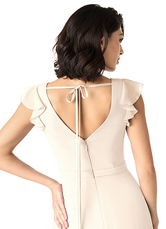 Azazie Claudine Final Sale White Alabaster A-Line Flutter Sleeve Chiffon Dress image6