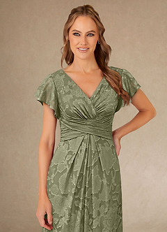 Azazie Vera Mother of the Bride Dresses Pistachio A-Line Pleated Floral Burnout Dress image5