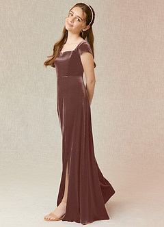 Azazie Gabi Junior Espresso A-Line Velvet Dress image4