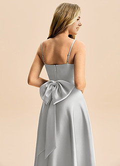 Azazie Rumi Junior Silver A-Line Pleated Stretch Satin Dress image6