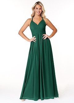 Azazie Ashia Bridesmaid Dresses Emerald A-Line Pleated Chiffon Dress image1