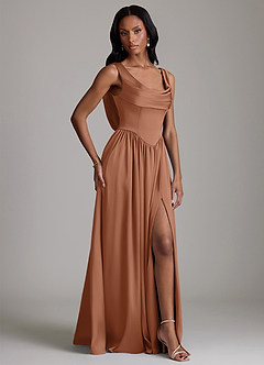 Azazie Novi Bridesmaid Dresses Bronzer A-Line with Pockets Stretch Satin Dress image5