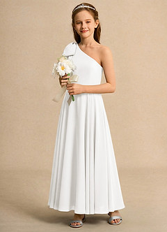 Azazie Guppy Girls Formal Flower Girl Dresses Ivory A-Line One Shoulder Chiffon Dress image6