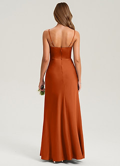 Azazie Lidia Robes de demoiselle d'honneur Robe Sirène en Satin extensible Fente Latérale Orange Brûlée image2