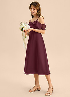 Azazie Kamilla Junior Abito A-Line in Chiffon a Spalla Scoperta Cabernet image3