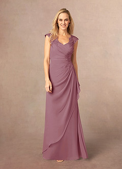 Azazie Gladys Mother of the Bride Dresses Vintage Mauve A-Line Queen Anne Lace Chiffon Dress image2