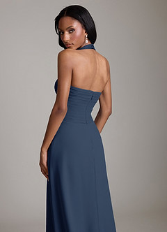 Azazie Clarisa Vestidos de damas de honor Vestido Azul Marino Oscuro de Gasa de Línea A con Plisado image4